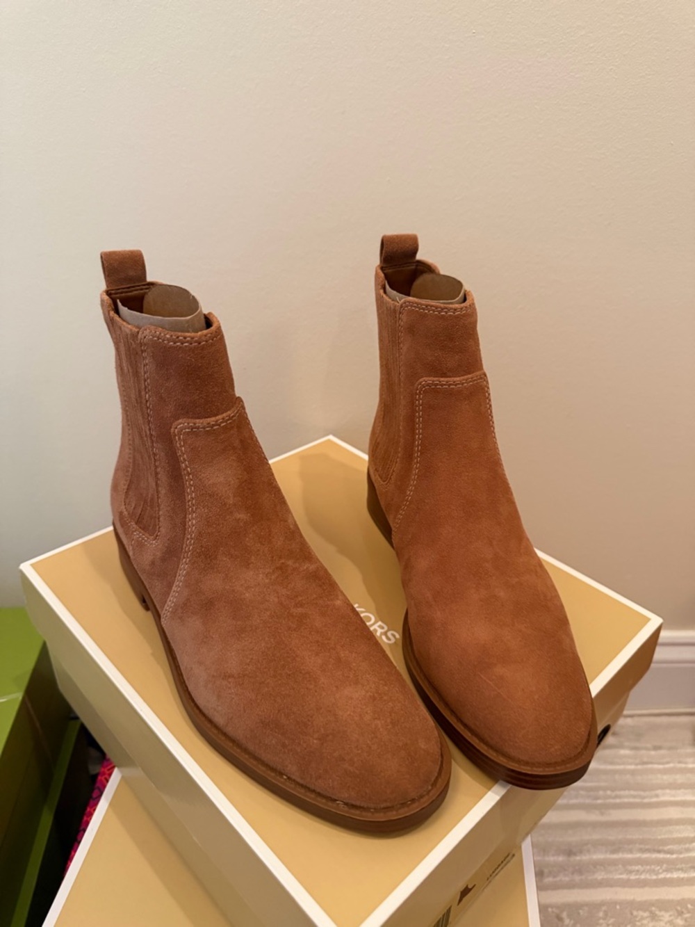 Michael Kors Cognac Suede Ella Flat Booties - Picture 3 of 6